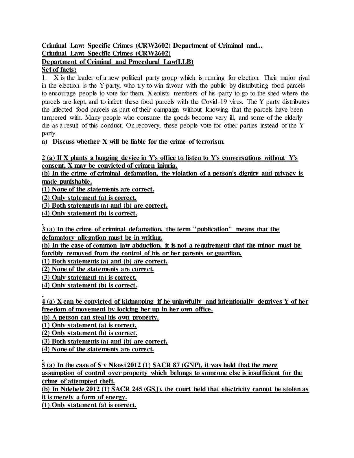 Preview image for LAW CRW2602 Criminal Law: Specific Crimes (CRW2602) Department of Criminal and...